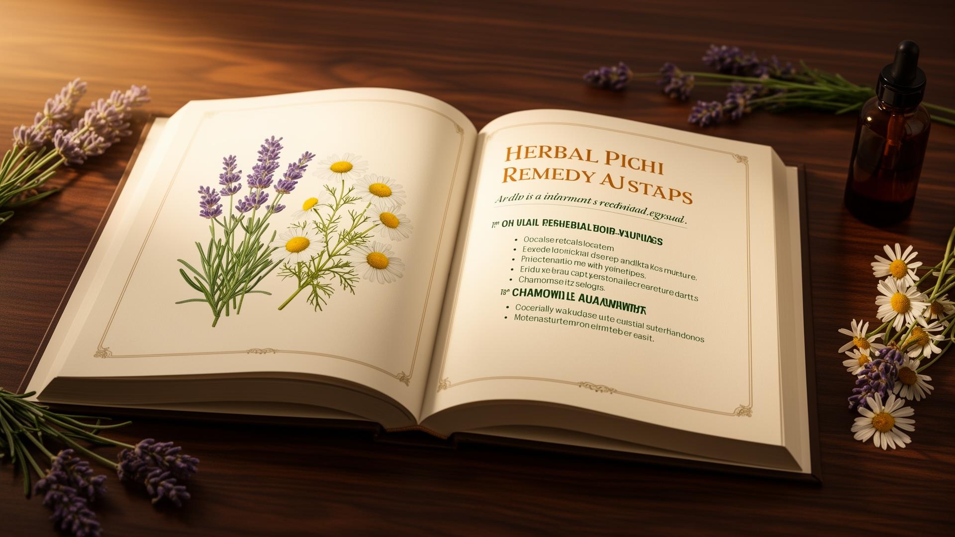 Open book showing a recipe page with botanical illustrations
